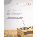 Comedouro de Gato em Madeira e tigela de Alumínio